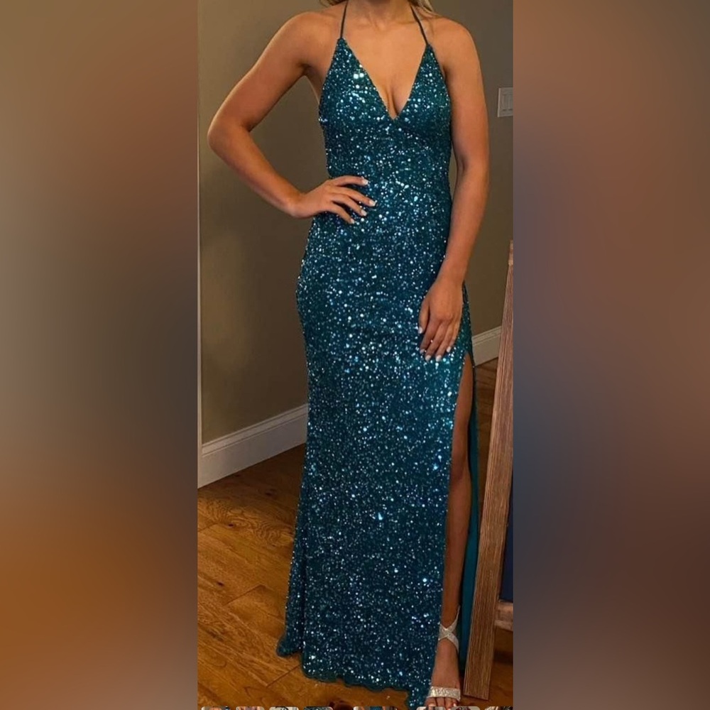 Stunning Teal Sequin Gown